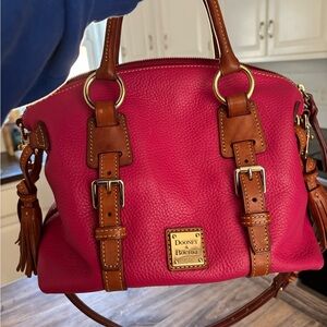 Dooney & Bourke Fuchsia and Brown Leather Satchel
